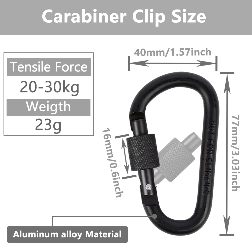 Petit Mousqueton Noir D-Ring avec Vis Lock en Aluminium Porte-clés Verrouillage Clip pour Sac à Dos Randonnée