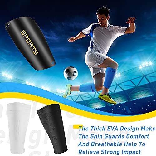 2 Pairs Soccer Shin Guards With Shin Guard Sleeves Adult Youth Soccer Shin Guards For Boys Girls Soccer Games Leg Protection Reduce Shocks And Injuries (White Black) #TOP5