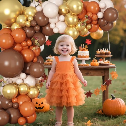 Longwu Orange Brown Gold Balloon Garland Arch Kit - 138 Pcs Little Pumpkin Balloons Arch Kit for Fall Thanksgiving Autumn Harvest Birthday Baby Shower Party Decorations - Image 3