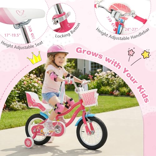Image of BABY JOY Girls Bike with Streamers & Doll-Seat, Kids Bike for 3-8 Years Old