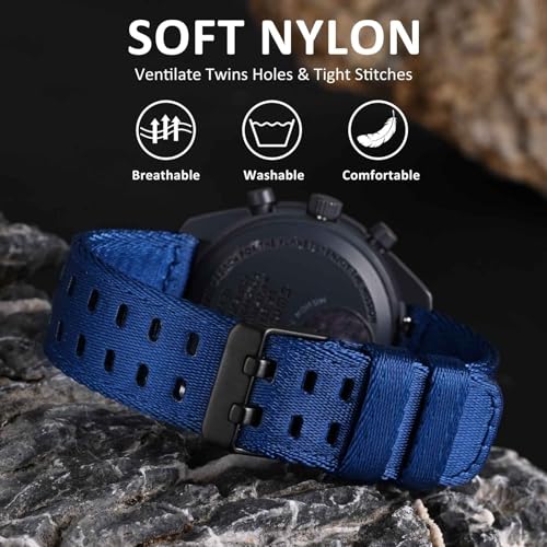 Image of WOCCI Double Holes Nylon Watch Bands, Silky Nylon Straps, Quick Release, Compatible Watch Lug Width 18mm 20mm 22mm