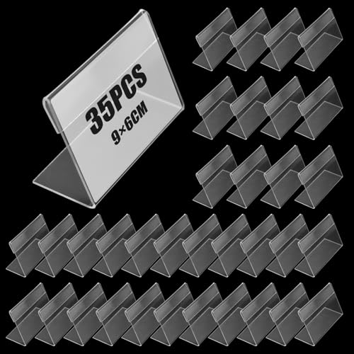 Keboyoe 35 Pcs Mini Soporte Acrílico de la Etiqueta Transparente Soporte de Etiqueta de Precio Portaetiquetas Acrilico Mini Soporte de Exhibición de Acrílico 9 x 6 cm para Oficina Tienda Supermercado