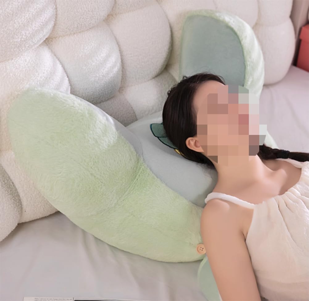 Tingting's Dream Office Cute Lumbar Support Pillows Soft Cartoon Plush Waist Pillow Sofa Lumbar Back Cushion Bed Rest Reading Pillow (Light Green, 60×40CM/23.6"×15.7")