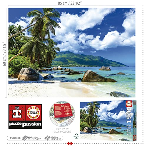 Educa - Puzzle Di 1500 Pezzi Per Adulti | Seychelles. Ha Creato Un Pezzo Per Pezzo Questa Fantastica Immagine Dell'isola Di Seychelles. 85 X 60 Cm. Include La Colla Fix Puzzle. Da 14 Anni (19564) - 3