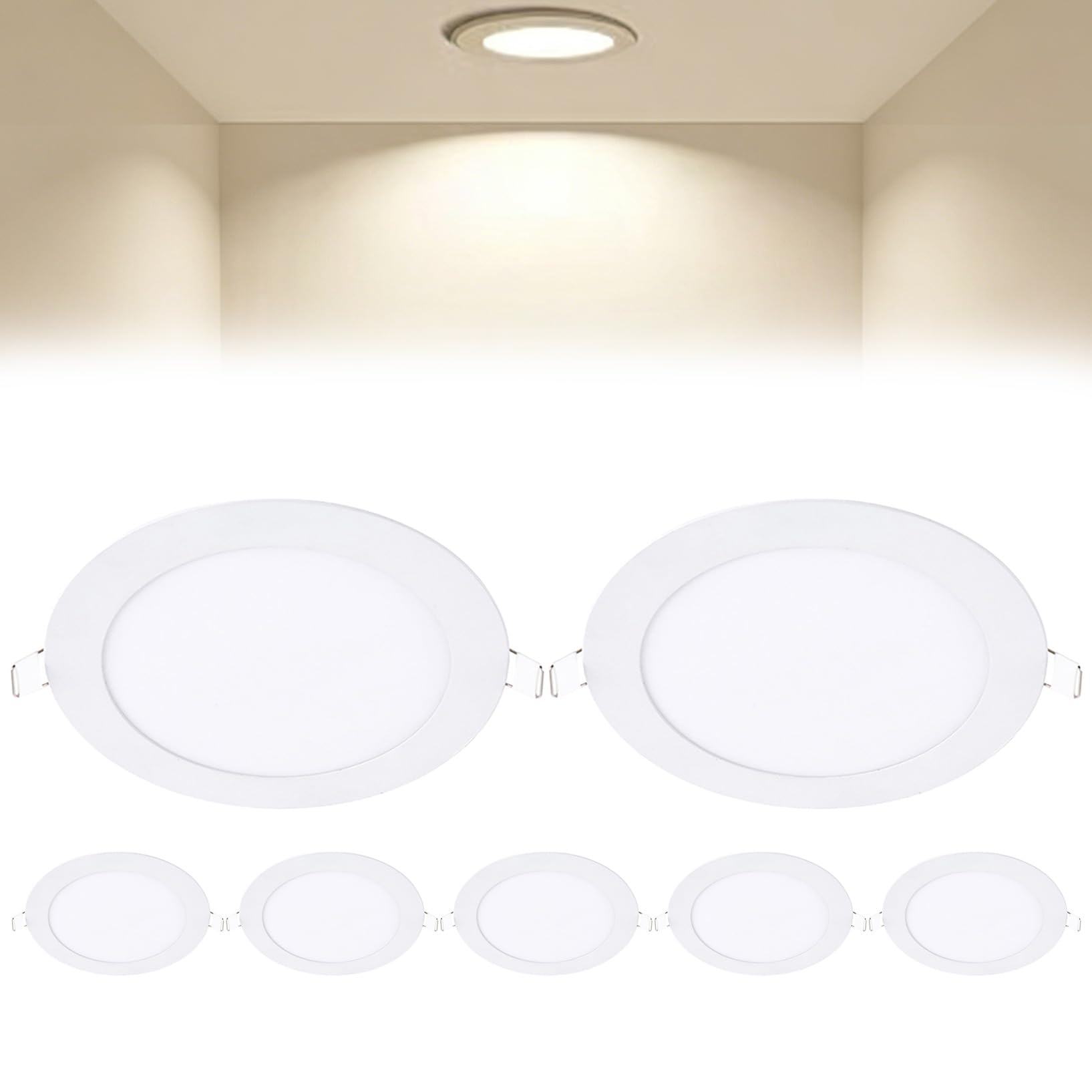 VOGHMOLD 12W Ultra Slim LED Downlight 7 inch, 4000K Recessed Ceiling Light, Cut Φ155-160mm, AC85-265V Flush Mount Spotlights Aluminum Round Panel Lights for Office Hallway, 7 Pack