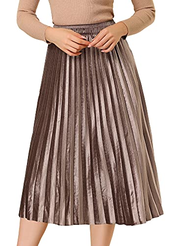 Allegra K Women's Metallic Accordion Swing Midi Pleated Skirt X-Small Dusty Rose