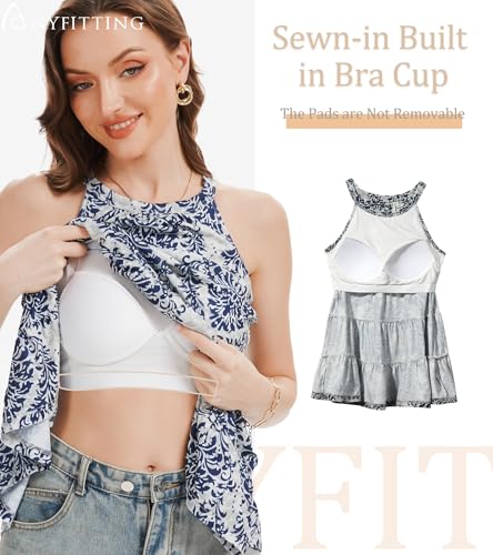 Image of Camisoles for Women with Built in Bra Adjustable Strap Tank Tops Cami Sleeveless Summer Tops for Workout Sleeping Traveling
