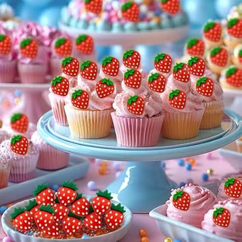Foowztao 24 Pack Strawberry Cupcake Toppers Resin Strawberry Cupcake Picks For Fruit Strawberry Birthday Decorations For Baby Shower Kids Party Supplies thumb #4