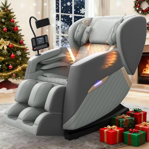 Srfzluxy Massage Chair Full Body Massage Chair with Heating8 Airbags14 Fixed Rollers Calf & Foot MassageBluetooth SpeakerControl PanelPhone Holder for Family & Friends Use (Ivory Grey)