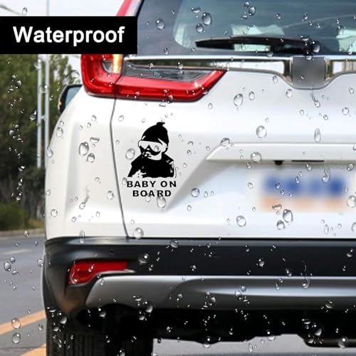Image of YOURKARTS.COM Car Decorative Stickers - Waterproof & Fade-Proof Sporty Stripe Design for Bonnet, Roof, Doors, and Sides | Easy to Apply Vinyl Wrap (Baby on Board Car Sticker Black)