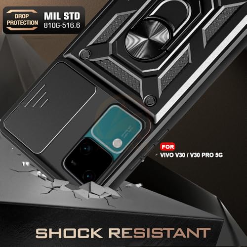 Image of Armor Bumper Back Cover Case for Vivo V30 / V30 Pro 5G | Rotating Camera Cover, Ring Holder & Kickstand | Heavy Duty & 360 Degree Protection Vivo V30 / V30 Pro 5G Back Cover (Black)