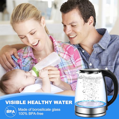 Glas Wasserkocher 2,0 liter, 2300w, BPA-frei, LED Beleuchtung, Schnelles Kochen,Wasserkocher aus Borosilikatglas, 360° Basis, Teekocher Teekessel, Trockenaufschutz, leiser Glaskessel