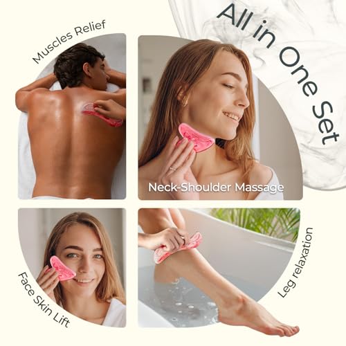 Image of Scienlodic 2 Pcs Gua Sha Massage Tools for Face & Body (Red, Resin) - Guasha Scraping Tool for Jawline Contouring, Puffiness Reduction, Neck, Shoulders, Arms & Calves Relaxation