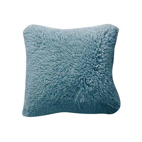 クッションカバー 45×45cm フェイクファー 北欧 ふわふわ 抱き枕カバー 無地 ソファ背当て 座布団カバー おしゃれ インテリア 飾り (ブルー)