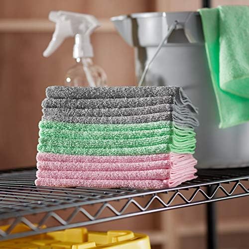 Amazon Basics Green, Gray and Pink Microfiber Cleaning Cloth, 24-Pack