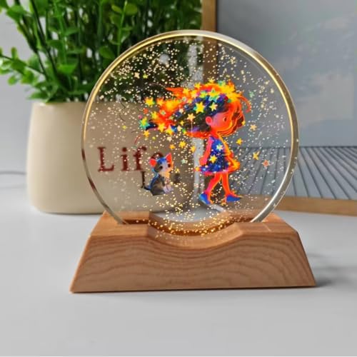 Image of One94Store 3D Acrylic LED Night Light - Warm White & Dream Girl Design with Durable Plastic Base, Decorative Table Lamp for Bedroom, Living Room, Kids Room, Study & Home Decor Gifting