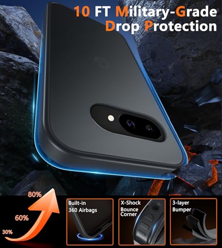 Image of FNTCASE for Google Pixel 9a Case: Frosted Translucent Matte Shockproof Slim Protective Case - Military Grade Drop Proof Anti-Fingerprint Hard Back Cell Phone Cover (6.3 inch /Black) | Frosted