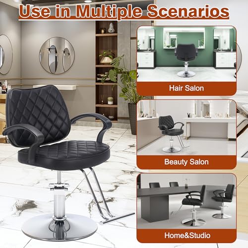 Image of Barber Salon Chair, 6.1'' Adjustable Height Barber Styling Chairs, 360 Swivel Hydraulic Hair Chairs, Thick Padded PU Seat, Metal Footrest Salon Chair for Hair Stylist Barbershop & Home Black