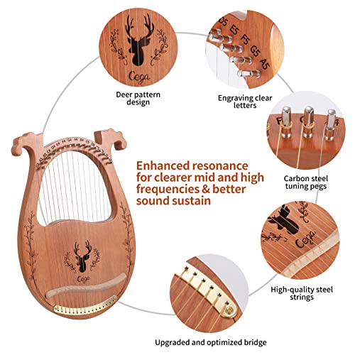 Tseipoaoi Lyre Harp, 16 Strings Mahogany Acoustic Harp With Extra Strings thumb #4