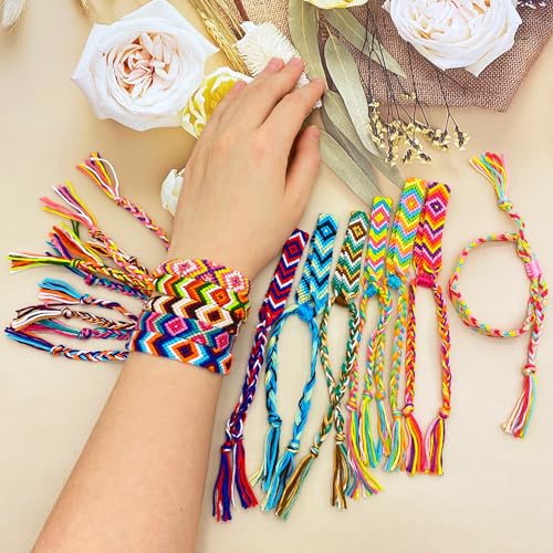 LanMa Woven Friendship Bracelets for Kids Girls Wowen, 12 Pack Handmade Adjustable Friendship Bracelet with Knot, Multicolor Braided Bracelets for End of Year Gifts/Birthday Gift/Party Favor