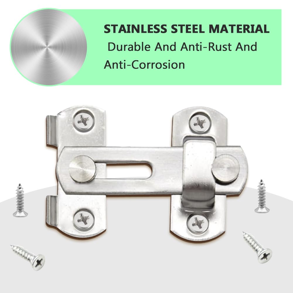 GOSHUNG 4 Pcs Stainless Steel Door Latch Safety Door Bolt Latch Lock Barn Sliding Door Antique Lock Flip Latch Bolt Lock Brushed Hasp Latch for Door Window Closet Silver(K/HDMS/Silver) - Image 3