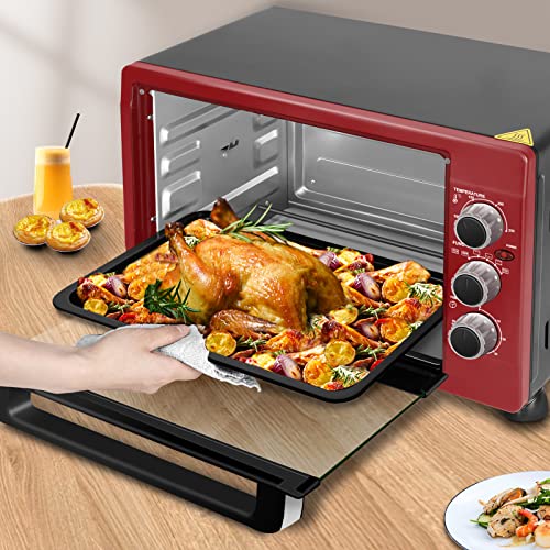 WOLTU BF12rsz Mini-Oven 32 Liter met timer Uitneembare Kruimellade 100-250 ℃ 1600W, Mini-Oven voor Pizzabrood Kippenvleugels, Zwart Rood - Afbeelding 5