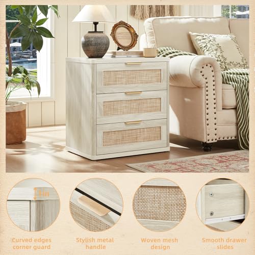 Image of LEYAOYAO Rattan 23 inch Nightstands Set of 2 with Drawers for Bedroom