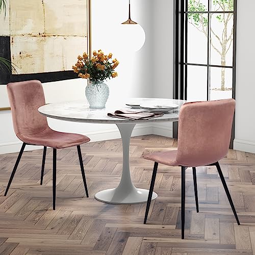 Furniturer Scandinavian Dining Chairs Set Of 4, Comfy Side Chair With Velvet Seat Sturdy Metal Legs For Kitchen Living Bed Room, Rose #TOP3