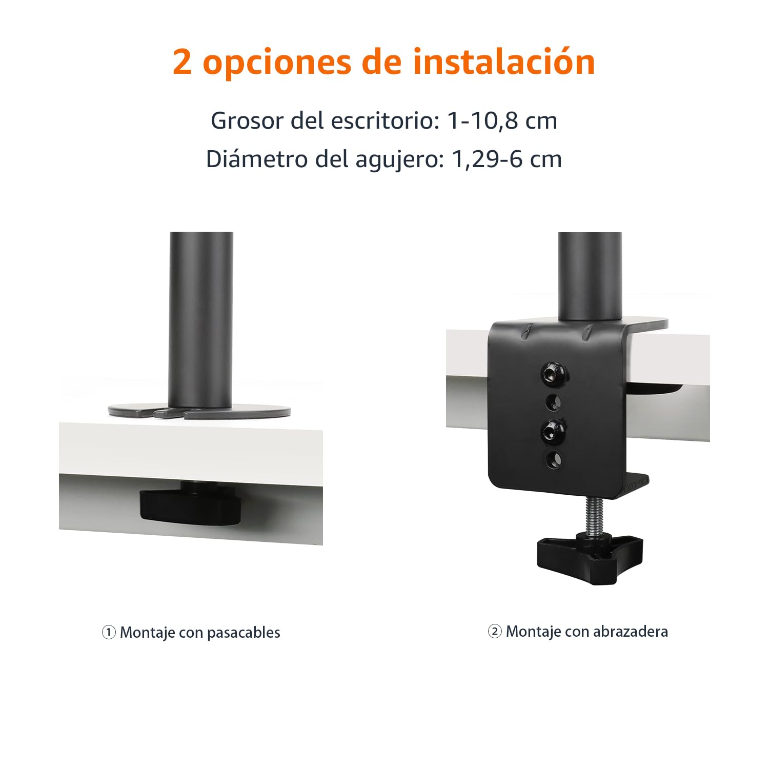 Amazon Basics Soporte de Escritorio con Brazo Ajustable para Monitor Dual, Compatible con Monitores de Hasta 32 Pulgadas y 10kg por Brazo, Tensión Ajustable, VESA 75 x 75/100 x 100, Negro