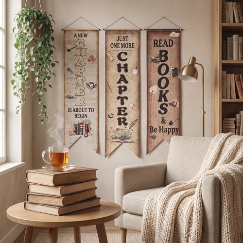 Image of Chiisong 3 Pcs Vintage Book Party Decorations Retro Book Club Banners Library Reading Porch Signs a New Chapter Hanging Flags Photo Prop Backdrop Supplies for Door Wall Yard Birthday School Classroom