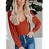 REORIA-Womens-Sexy-Deep-V-Neck-Double-Lined-Lantern-Long-Sleeve-Bodysuit-Tops-Jumpsuits Women’s Sexy Deep V Neck Lantern Sleeve Fitted Shirts Stretchy Double Lined Seamless Long Sleeve Bodysuits Leotards Jumpsuit Tops Orange Rust Medium