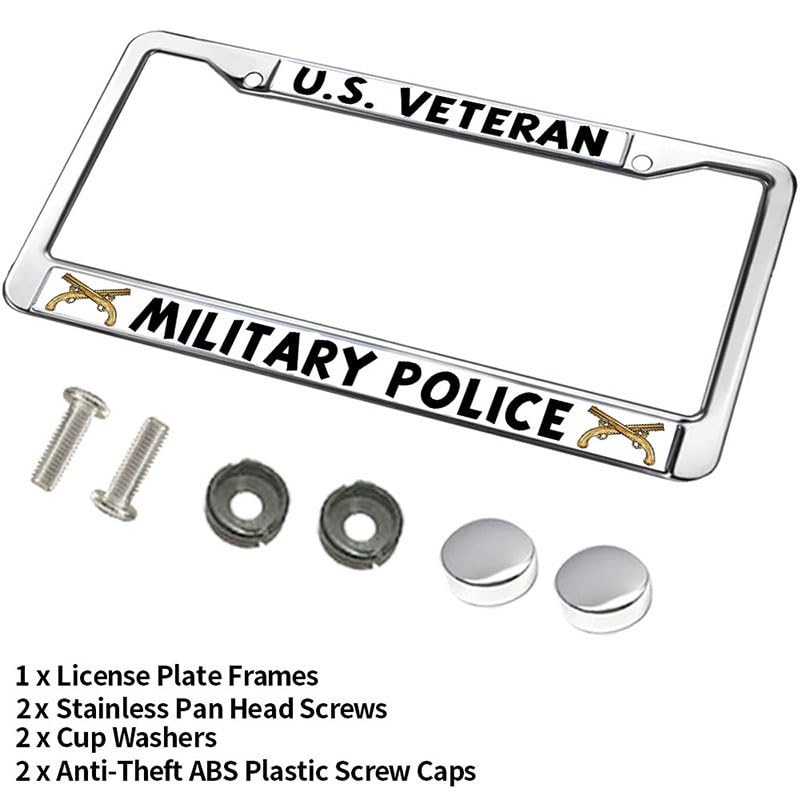 Image of US Veteran Military Police License Plate Frame Metal Auto Tag Holder | US Veteran Military Police License Plate Frame Metal Car Tag Holder Rustproof Fit Standard US Vehicles Truck Exterior Decors