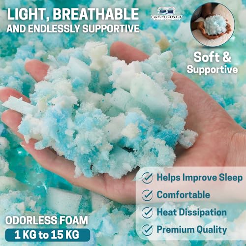 حشوة بديلة من الفوم المبشور لسرير الكلاب ووسائد الاريكة ووسائد السرير | رقائق فوم جيدة التهوية، فتات رغوة الذاكرة المبشورة لاعادة التعبئة ووسائد الكرسي (مزيج 15 كجم) من فاشون فاي