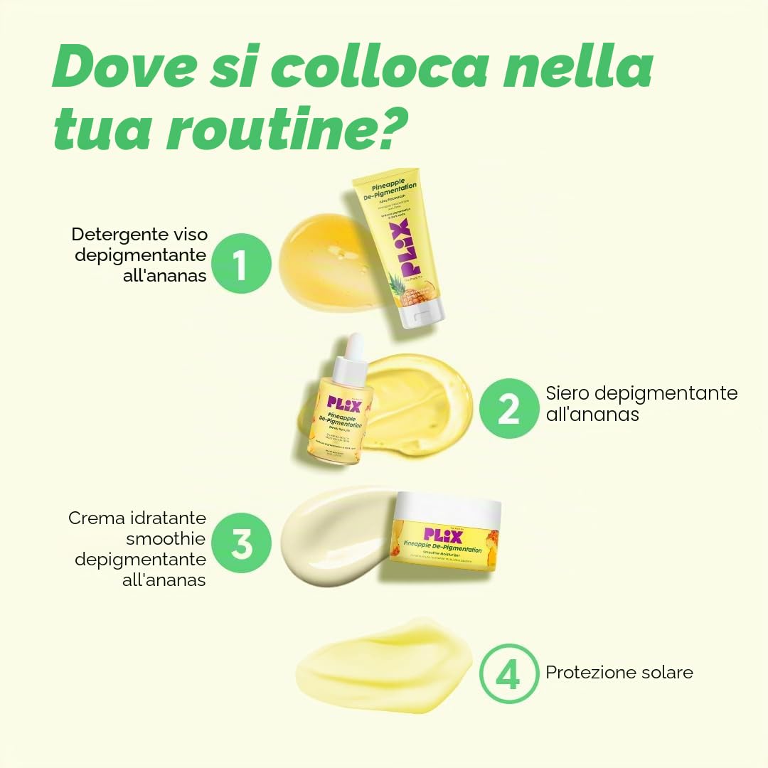 PLIX The Plant Fix - Kit per la cura della pelle con pigmentazione ananas per la rimozione delle macchie scure, detergente, siero viso e crema idratante con il 2% di alfa arbutina, per donne e uomini