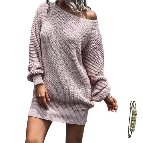 Image of Crew Neck Long Sleeve Sweater Mini Dress, Casual Knit Dress | Soft acrylic sweater mini with crew neck and long sleeves, cozy for winter, work, holidays and daily wear