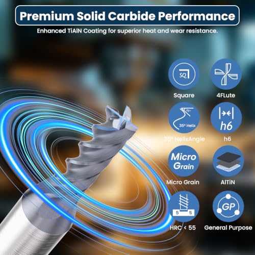 Image of Carbide Square End Mill - 4 Flute - 5 /64 inch-4T (5 Piece, 5 /64 inch) - for Milling Alloy Steels, Hardened Steel, Metal & More - Mill Bits Sets for DIYers & Professionals by LU&MN