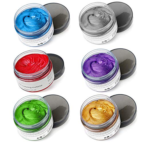 6 Colors Hair Color Wax - 6 in 1 Sliver Blue Purple Gold Green Pink Red, Temporary Hair Color for Party, Cosplay, Date, Halloween