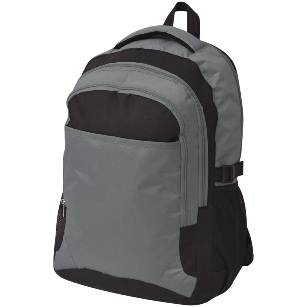 Zaino scuola 40L nero e grigio in poliestere 600D rivestito con 3 scomparti, zaino per laptop con spallacci imbottiti, impermeabile per scuola, viaggi, escursioni, pendolari, 33 x 17 x 50 cm
