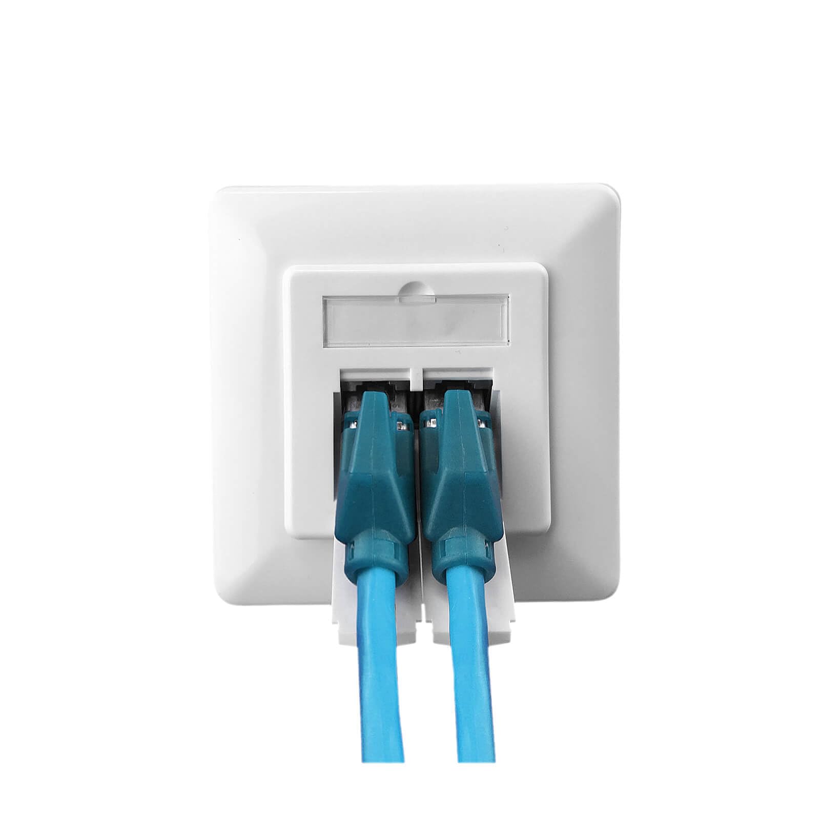 ProfiPatch Netzwerkdose LAN Dose Cat6A 500MHz Aufputz und Unterputz 2X RJ45 Port Anschluss Oben/unten POE CAT7,CAT6A,CAT6,CAT5 geschirmt weiß | Aufputz und Unterputz, Anschluss Oben/unten, POE, geschirmt, CAT7/CAT6A/CAT6/CAT5 kompatibel