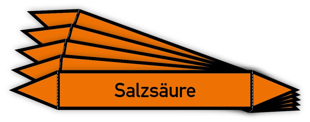Aufkleber Rohrleitungskennzeichnung Salzsäure Orange, 30x5 cm, 10