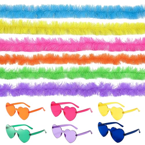 Federboa Bunt, 12 Stück Federboa Set in Verschiedenen Farben, Federboa Pink, Schwarze Federboa, Federboa Weiß, Federn Bunt, 1,5m Länge für...