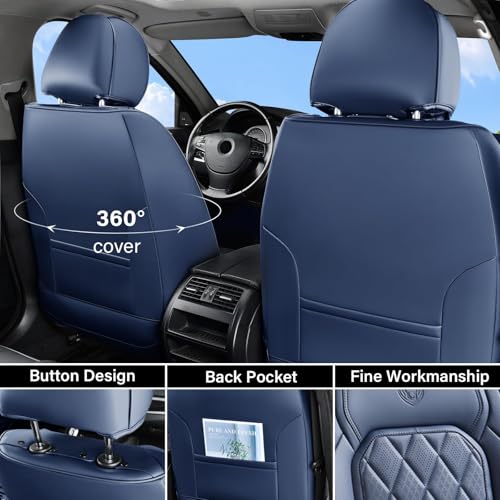Image of Coverado Car Seat Covers Full Set, Luxury Faux Leather Seat Covers for Cars, Waterproof Car Seat Protector, Blue Car Seat Cover, Universal Automotive Seat Covers Fit for Most Sedan SUV Trucks