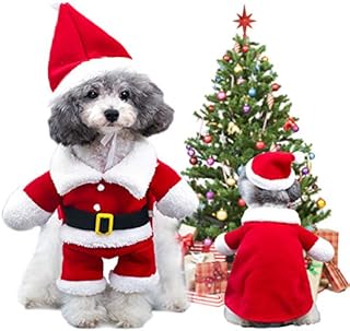 Cykapu Cat Christmas Outfit, Dog Christmas Costumes with Santa Claus Hat, Christmas Pet Clothes Suit Xmas Hoodie Coat for Dogs Puppy Cats Cosplay Party (X-Small)