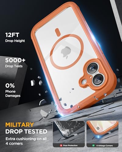Image of miracase for iPhone 16 Case 6.1'', Full-Body Bumper Phone case with Built-in Full Glass Screen &Camera Control,No Gap,Compatible with MagSafe,Drop Proof 16 Cover,Orange