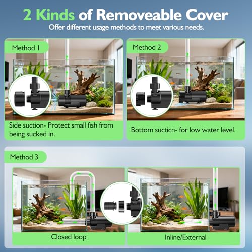 Image of hygger 15W-100W Water Pump with Controller (Up to 3430GPH), Submersible /Inline Return Pump with Adjustable Mode /Flow, 2 Fountain Pump with 2 Inlet Cover and 3 Nozzles, for Fish Tank, Pond, Aquarium