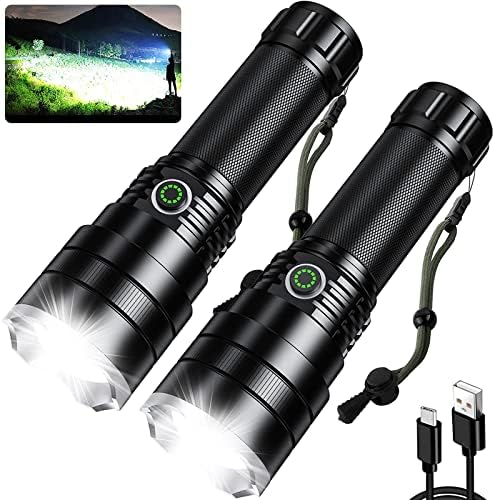 lemihui Rechargeable Flashlights High Lumens, 150000 Lumens Super Bright Led Flashlight with 4 Modes, Waterproof Powerful Handheld Flash Light for Camping Hiking(2 Pack)
