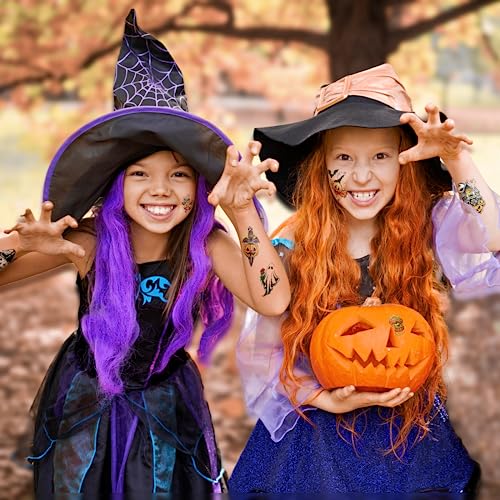 50 Sheets Halloween Temporary Tattoo Family Set Day of Dead Pumpkin Ghost for Women Black Fake Death Skull Floral Skeleton Tatoos for Men Boy Girl Halloween Zombie Makeup Tattoo Party Favor Supplies - Image 3