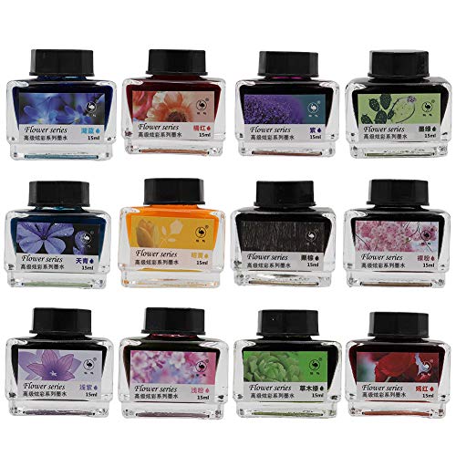 ZZKOKO Calligraphy Ink Bottle, 12 Colors Dip Calligraphy Pen Inks Set, Drawing Writing Art Fountain Pen Non-Carbon Ink