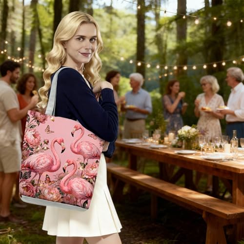 Bolso tote para mujer con estampado de flamencos y flores miniatura 3