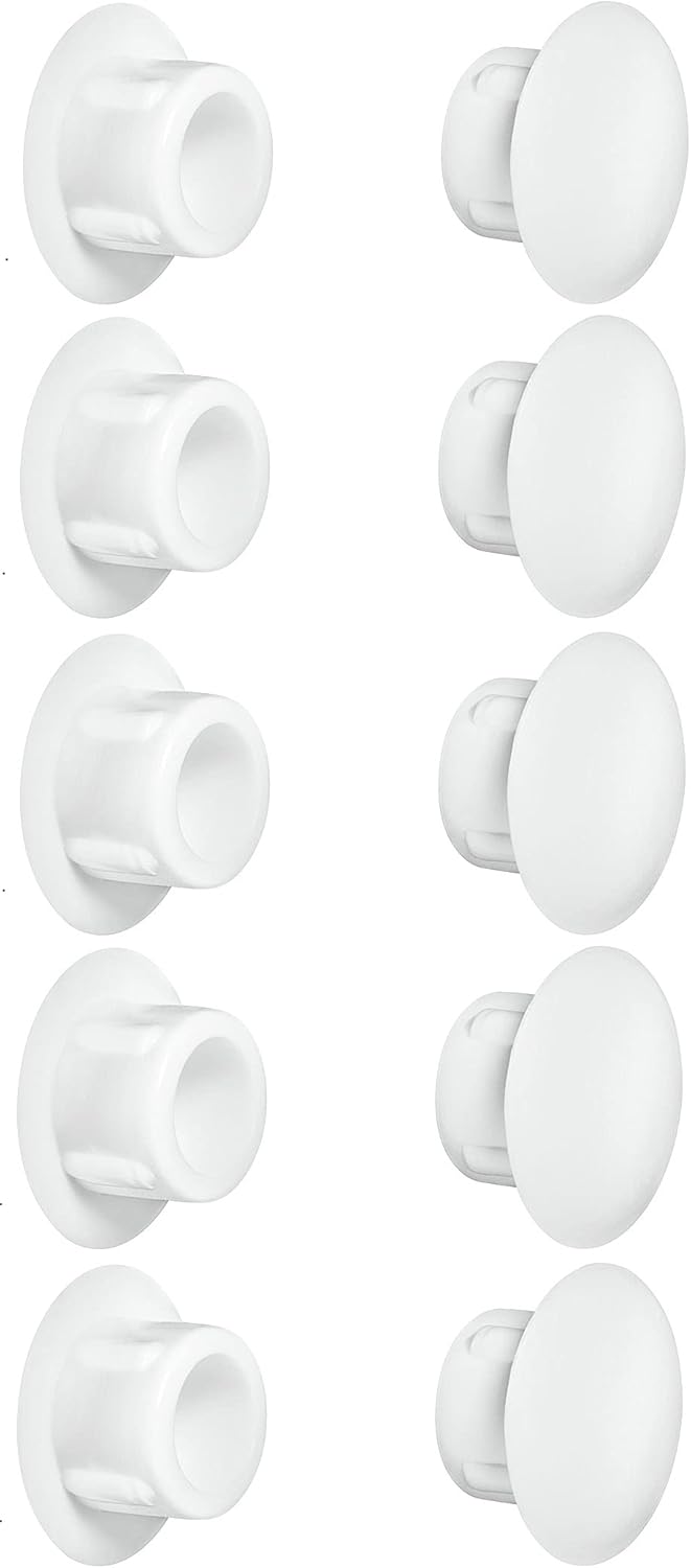 cyclingcolors 10 x Plastic Hole Caps 5 mm to 35 mm Screw Caps White Black Grey Brown Furniture Table Chair Wall (Diameter Hole 15 mm/White RAL 9010)